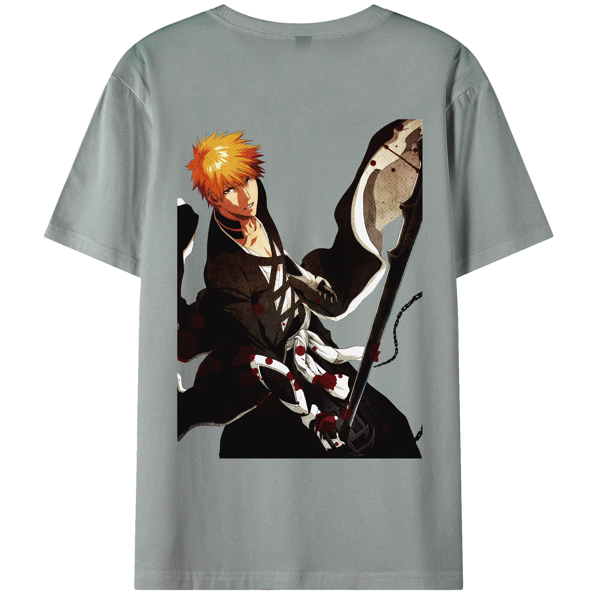 （画像用） ブリーチ 黒崎一護（くろさき いちご）BLEACH Kurosaki Ichigo 綿100％ メンズ半袖Tシャツ（バックプリント） 通気性